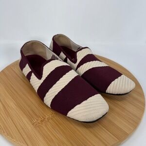 Vivaia Aria 5 Burgundy Cream Striped Knit Square Toe Loafers Flats Size 38